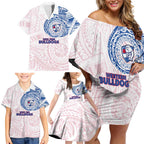 Personalized Western Bulldogs Polynesian Family Matching Off Shoulder Short Dress and Hawaiian Shirt Tribal Chest and Sleeve Tattoo Heritage Warrior