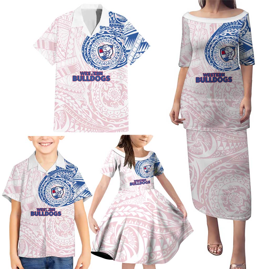 Personalized Western Bulldogs Polynesian Family Matching Puletasi and Hawaiian Shirt Tribal Chest and Sleeve Tattoo Heritage Warrior