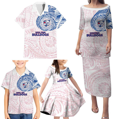 Personalized Western Bulldogs Polynesian Family Matching Puletasi and Hawaiian Shirt Tribal Chest and Sleeve Tattoo Heritage Warrior