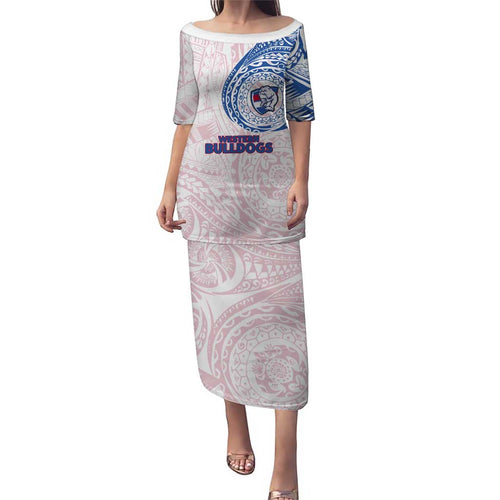 Personalized Western Bulldogs Polynesian Family Matching Puletasi and Hawaiian Shirt Tribal Chest and Sleeve Tattoo Heritage Warrior