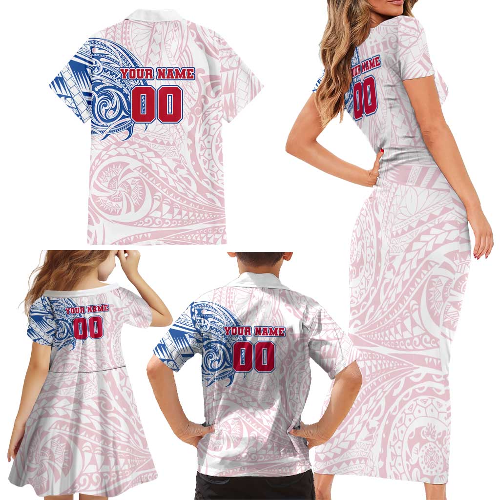 Personalized Western Bulldogs Polynesian Family Matching Short Sleeve Bodycon Dress and Hawaiian Shirt Tribal Chest and Sleeve Tattoo Heritage Warrior