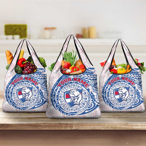 Personalized Western Bulldogs Polynesian Grocery Bag Tribal Chest and Sleeve Tattoo Heritage Warrior