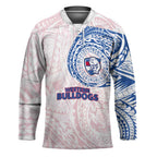 Personalized Western Bulldogs Polynesian Hockey Jersey Tribal Chest and Sleeve Tattoo Heritage Warrior