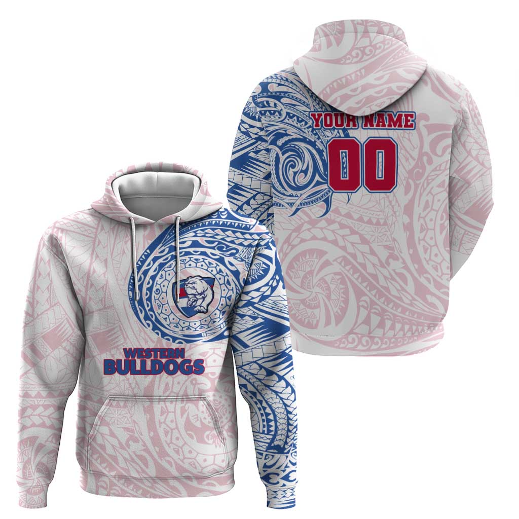 Personalized Western Bulldogs Polynesian Hoodie Tribal Chest and Sleeve Tattoo Heritage Warrior