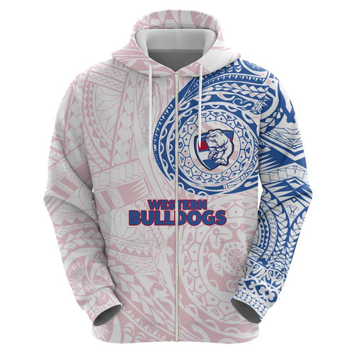 Personalized Western Bulldogs Polynesian Hoodie Tribal Chest and Sleeve Tattoo Heritage Warrior