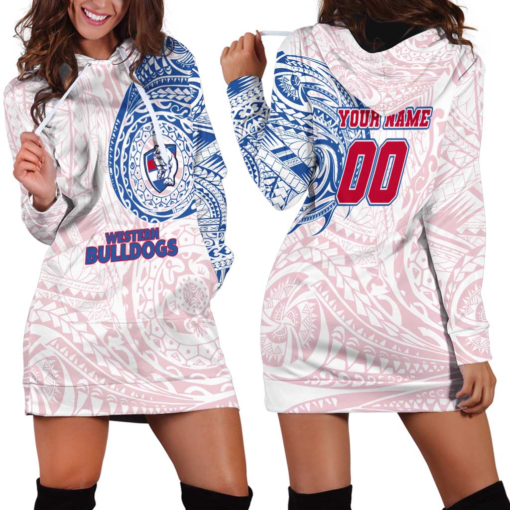 Personalized Western Bulldogs Polynesian Hoodie Dress Tribal Chest and Sleeve Tattoo Heritage Warrior