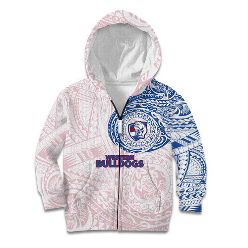 Personalized Western Bulldogs Polynesian Kid Hoodie Tribal Chest and Sleeve Tattoo Heritage Warrior
