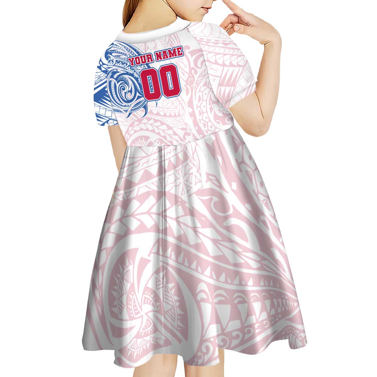 Personalized Western Bulldogs Polynesian Kid Short Sleeve Dress Tribal Chest and Sleeve Tattoo Heritage Warrior