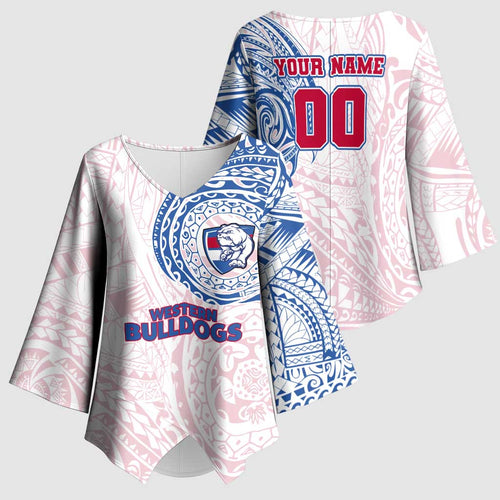 Personalized Western Bulldogs Polynesian Kimono Sleeve Blouse Tribal Chest and Sleeve Tattoo Heritage Warrior