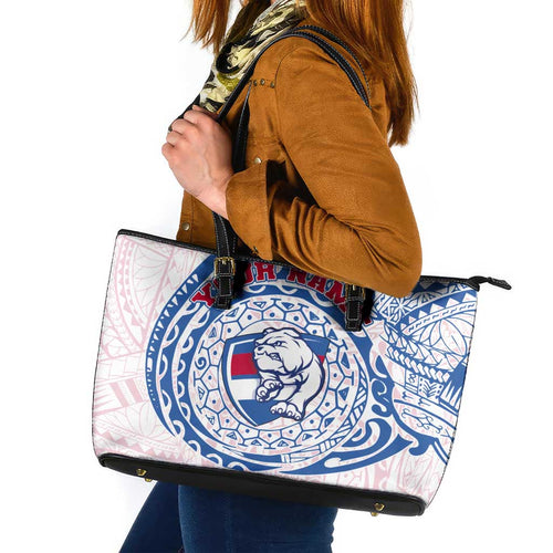 Personalized Western Bulldogs Polynesian Leather Tote Bag Tribal Chest and Sleeve Tattoo Heritage Warrior