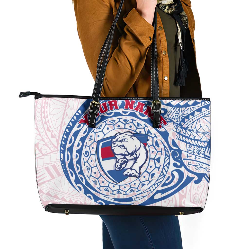 Personalized Western Bulldogs Polynesian Leather Tote Bag Tribal Chest and Sleeve Tattoo Heritage Warrior