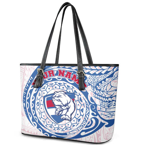 Personalized Western Bulldogs Polynesian Leather Tote Bag Tribal Chest and Sleeve Tattoo Heritage Warrior