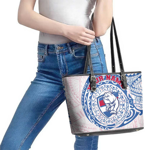 Personalized Western Bulldogs Polynesian Leather Tote Bag Tribal Chest and Sleeve Tattoo Heritage Warrior