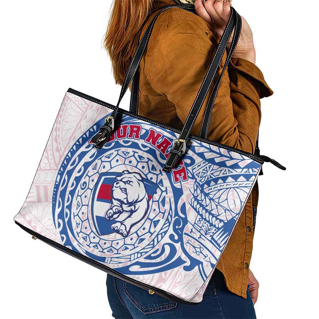 Personalized Western Bulldogs Polynesian Leather Tote Bag Tribal Chest and Sleeve Tattoo Heritage Warrior