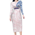 Personalized Western Bulldogs Polynesian Long Sleeve Bodycon Dress Tribal Chest and Sleeve Tattoo Heritage Warrior