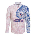 Personalized Western Bulldogs Polynesian Long Sleeve Button Shirt Tribal Chest and Sleeve Tattoo Heritage Warrior