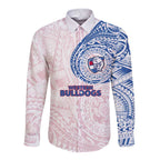 Personalized Western Bulldogs Polynesian Long Sleeve Button Shirt Tribal Chest and Sleeve Tattoo Heritage Warrior