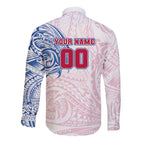 Personalized Western Bulldogs Polynesian Long Sleeve Button Shirt Tribal Chest and Sleeve Tattoo Heritage Warrior