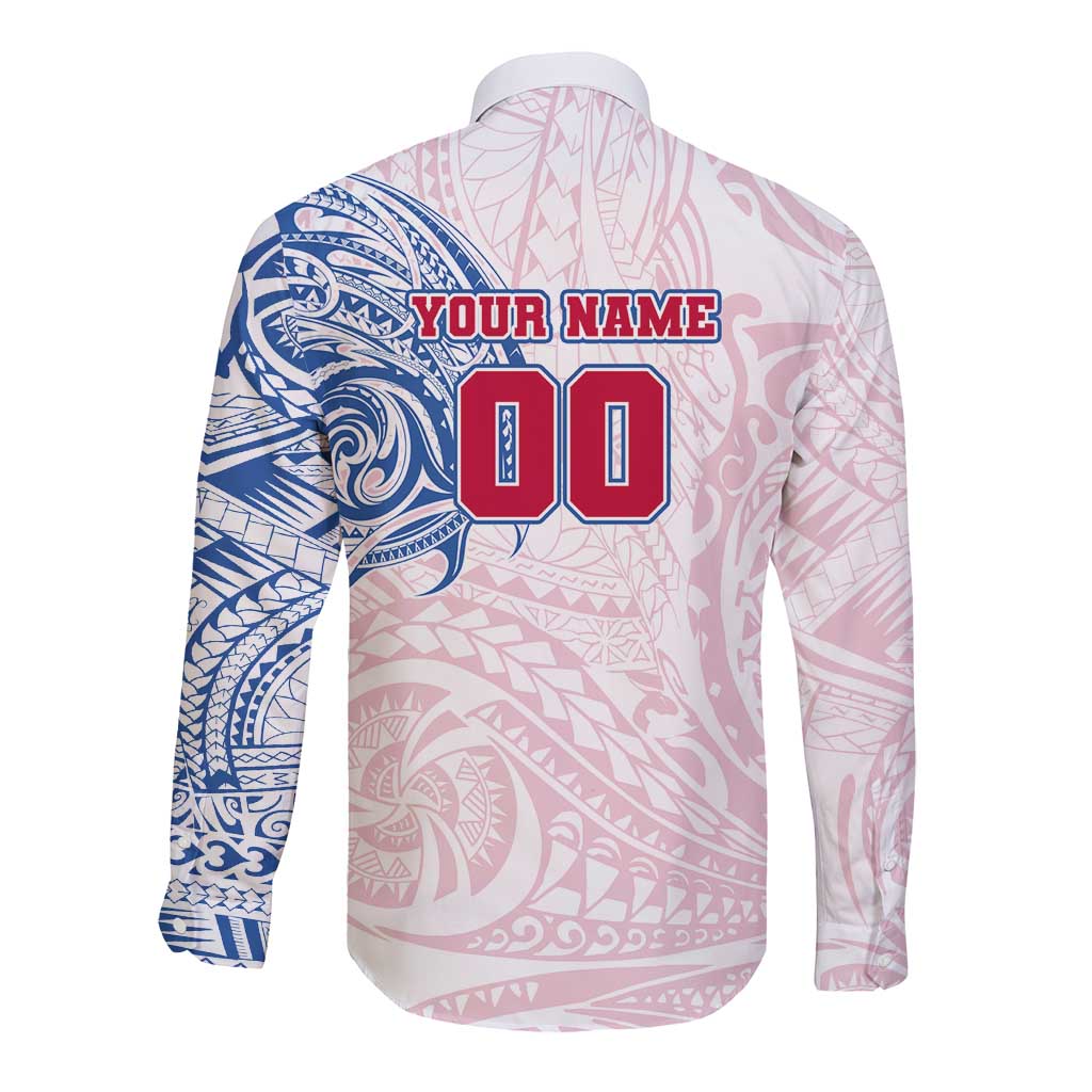 Personalized Western Bulldogs Polynesian Long Sleeve Button Shirt Tribal Chest and Sleeve Tattoo Heritage Warrior