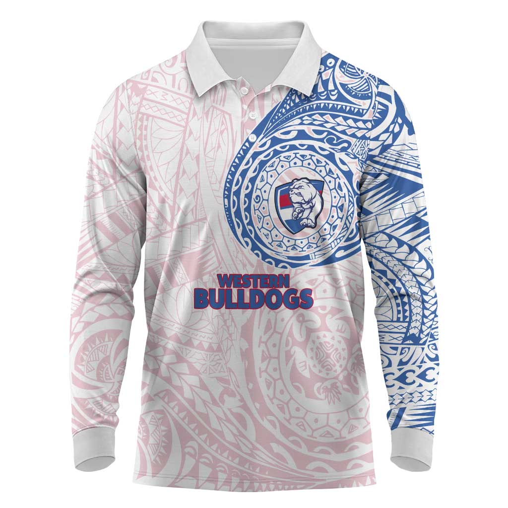 Personalized Western Bulldogs Polynesian Long Sleeve Polo Shirt Tribal Chest and Sleeve Tattoo Heritage Warrior