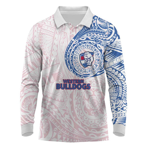 Personalized Western Bulldogs Polynesian Long Sleeve Polo Shirt Tribal Chest and Sleeve Tattoo Heritage Warrior