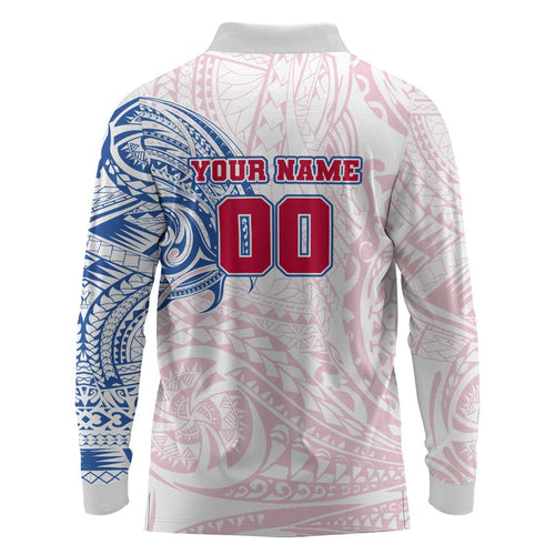 Personalized Western Bulldogs Polynesian Long Sleeve Polo Shirt Tribal Chest and Sleeve Tattoo Heritage Warrior