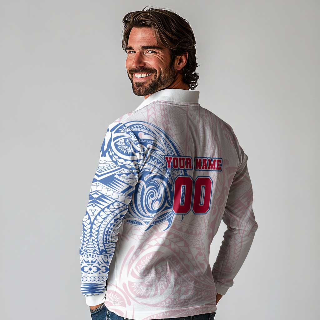 Personalized Western Bulldogs Polynesian Long Sleeve Polo Shirt Tribal Chest and Sleeve Tattoo Heritage Warrior