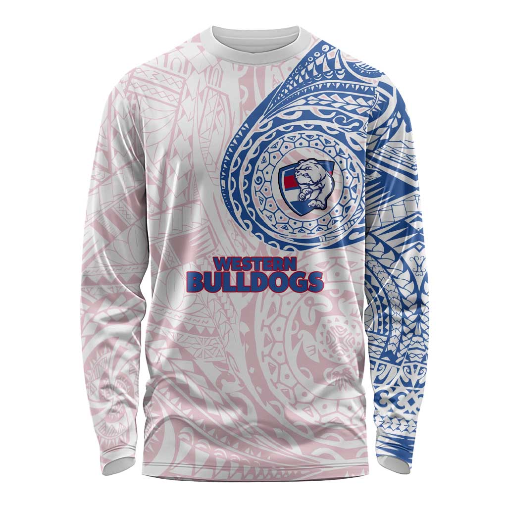 Personalized Western Bulldogs Polynesian Long Sleeve Shirt Tribal Chest and Sleeve Tattoo Heritage Warrior