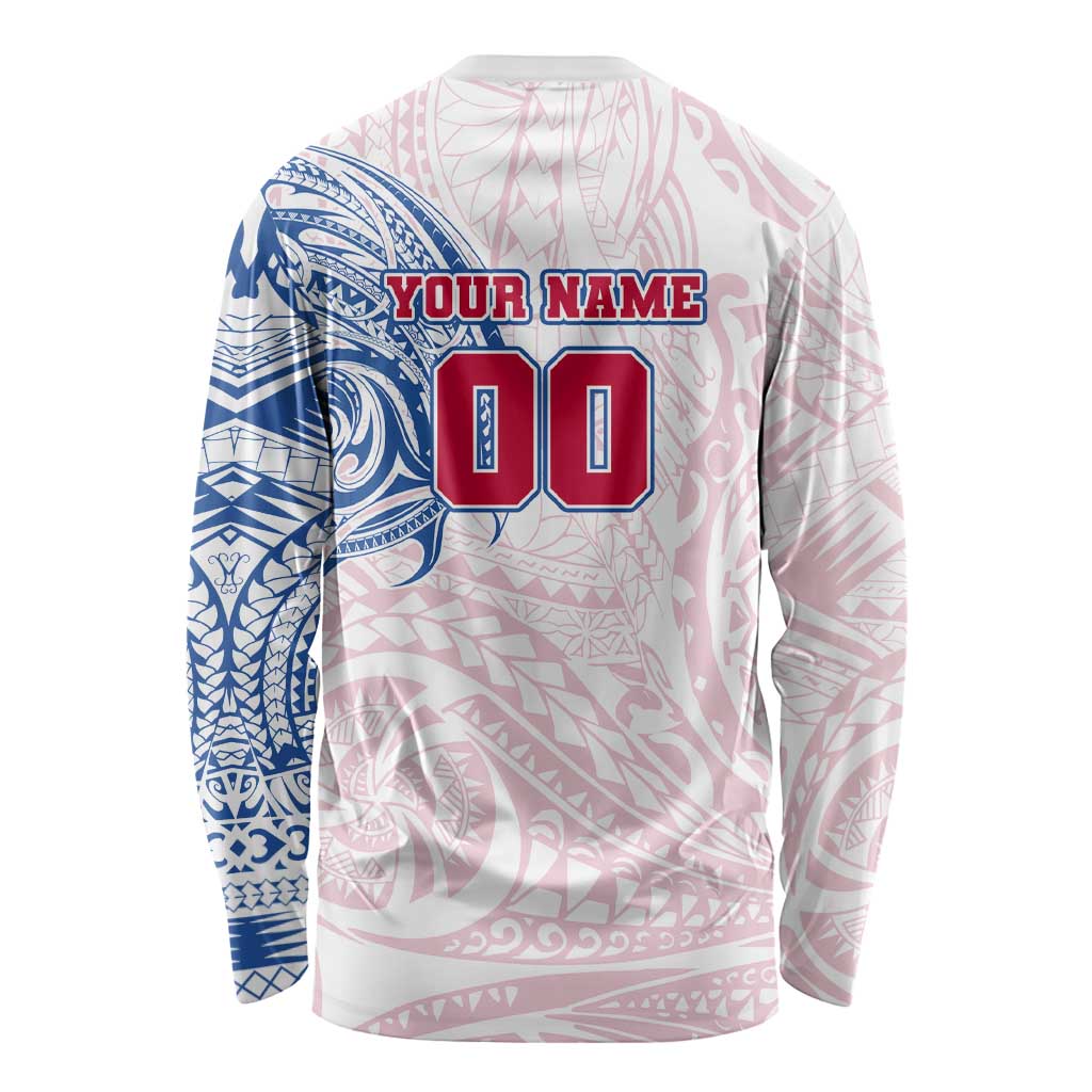 Personalized Western Bulldogs Polynesian Long Sleeve Shirt Tribal Chest and Sleeve Tattoo Heritage Warrior