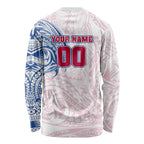 Personalized Western Bulldogs Polynesian Long Sleeve Shirt Tribal Chest and Sleeve Tattoo Heritage Warrior