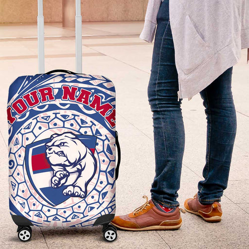 Personalized Western Bulldogs Polynesian Luggage Cover Tribal Chest and Sleeve Tattoo Heritage Warrior