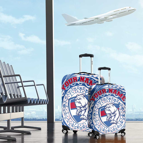 Personalized Western Bulldogs Polynesian Luggage Cover Tribal Chest and Sleeve Tattoo Heritage Warrior