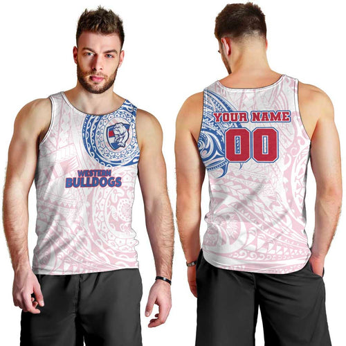 Personalized Western Bulldogs Polynesian Men Tank Top Tribal Chest and Sleeve Tattoo Heritage Warrior