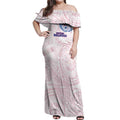 Personalized Western Bulldogs Polynesian Off Shoulder Maxi Dress Tribal Chest and Sleeve Tattoo Heritage Warrior