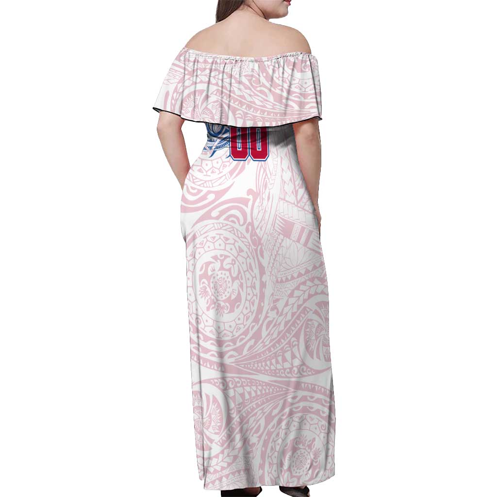 Personalized Western Bulldogs Polynesian Off Shoulder Maxi Dress Tribal Chest and Sleeve Tattoo Heritage Warrior