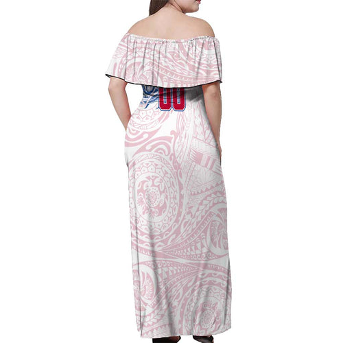 Personalized Western Bulldogs Polynesian Off Shoulder Maxi Dress Tribal Chest and Sleeve Tattoo Heritage Warrior