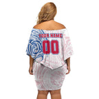 Personalized Western Bulldogs Polynesian Off Shoulder Short Dress Tribal Chest and Sleeve Tattoo Heritage Warrior