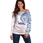 Personalized Western Bulldogs Polynesian Off Shoulder Sweater Tribal Chest and Sleeve Tattoo Heritage Warrior