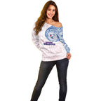 Personalized Western Bulldogs Polynesian Off Shoulder Sweater Tribal Chest and Sleeve Tattoo Heritage Warrior
