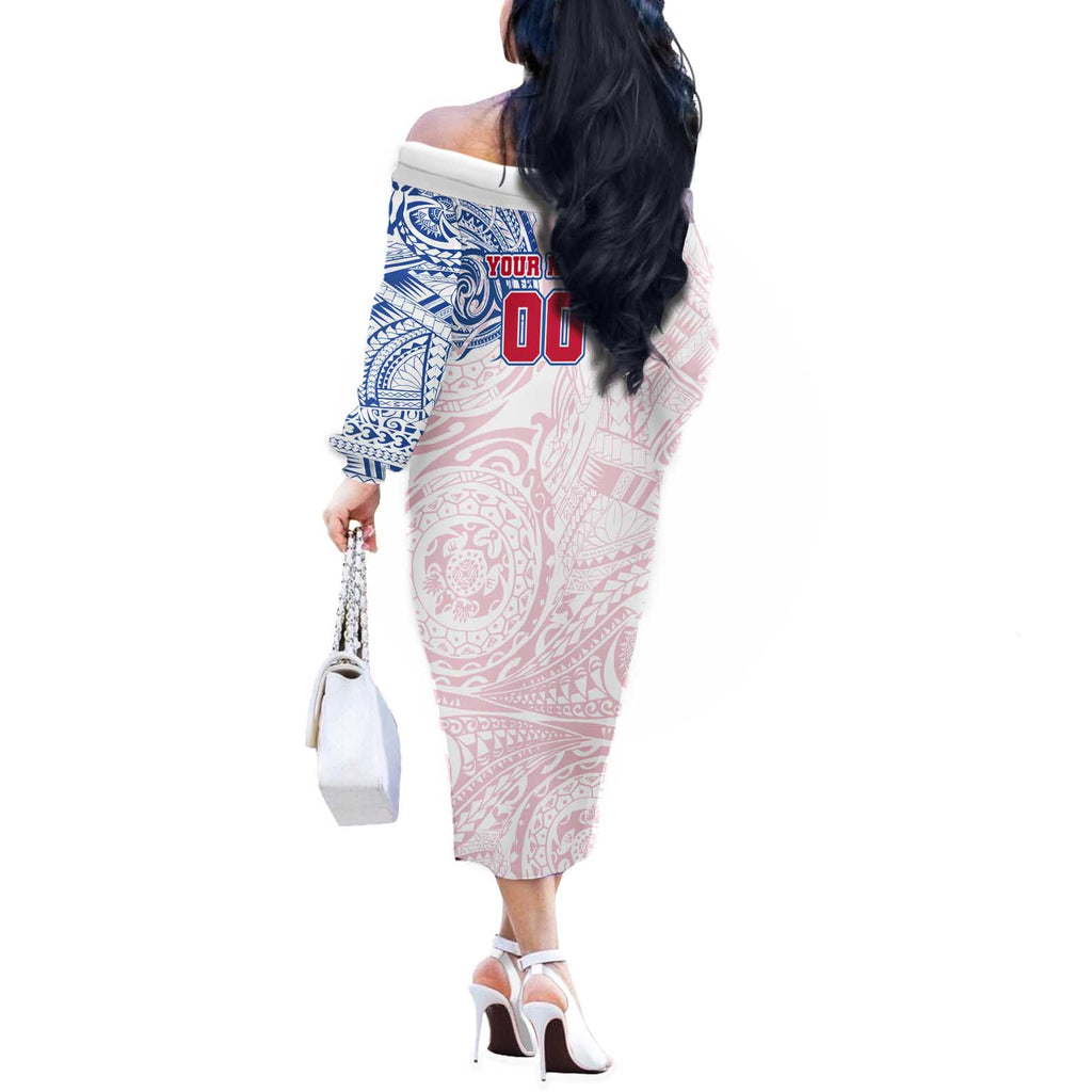 Personalized Western Bulldogs Polynesian Off The Shoulder Long Sleeve Dress Tribal Chest and Sleeve Tattoo Heritage Warrior