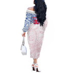 Personalized Western Bulldogs Polynesian Off The Shoulder Long Sleeve Dress Tribal Chest and Sleeve Tattoo Heritage Warrior