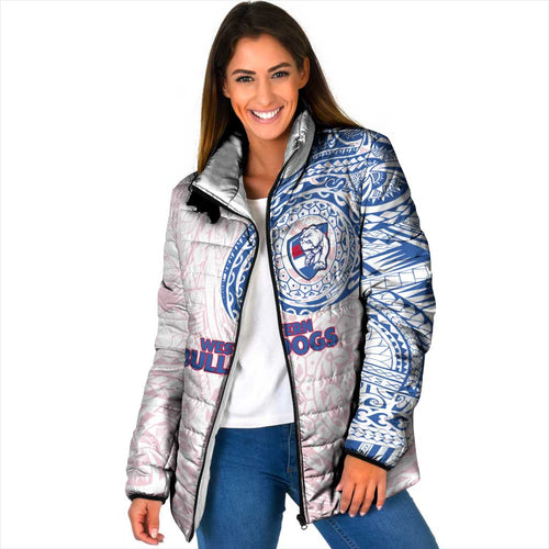 Personalized Western Bulldogs Polynesian Padded Jacket Tribal Chest and Sleeve Tattoo Heritage Warrior