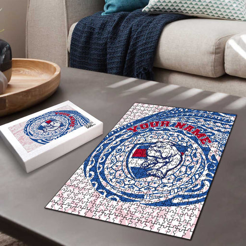 Personalized Western Bulldogs Polynesian Puzzle Tribal Chest and Sleeve Tattoo Heritage Warrior