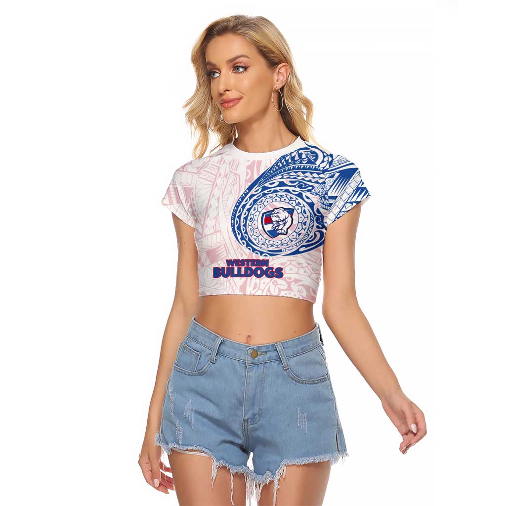 Personalized Western Bulldogs Polynesian Raglan Cropped T Shirt Tribal Chest and Sleeve Tattoo Heritage Warrior