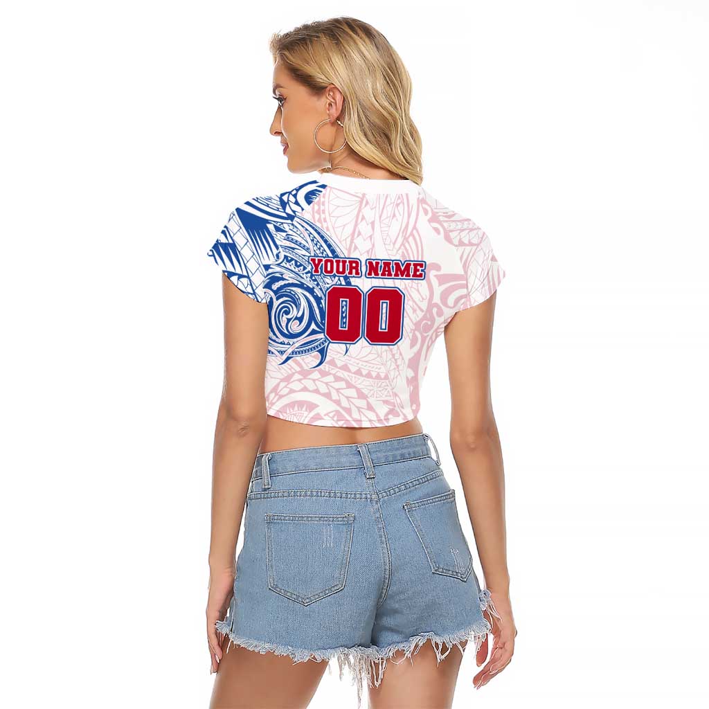 Personalized Western Bulldogs Polynesian Raglan Cropped T Shirt Tribal Chest and Sleeve Tattoo Heritage Warrior