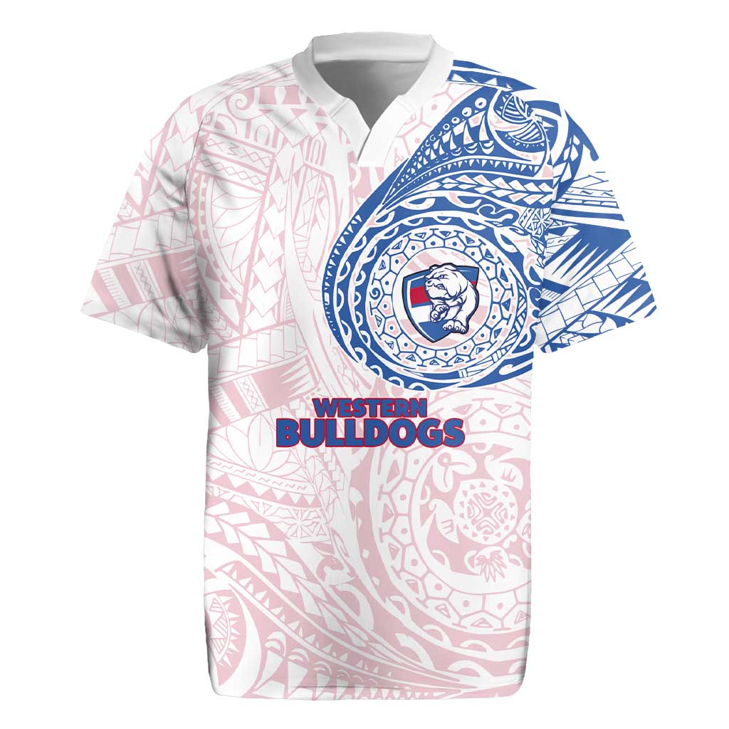 Personalized Western Bulldogs Polynesian Rugby Jersey Tribal Chest and Sleeve Tattoo Heritage Warrior