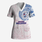 Personalized Western Bulldogs Polynesian Scrub Top Tribal Chest and Sleeve Tattoo Heritage Warrior