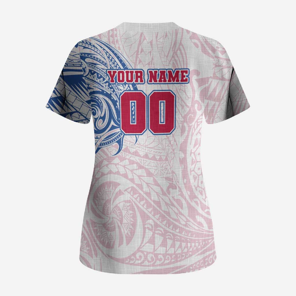 Personalized Western Bulldogs Polynesian Scrub Top Tribal Chest and Sleeve Tattoo Heritage Warrior