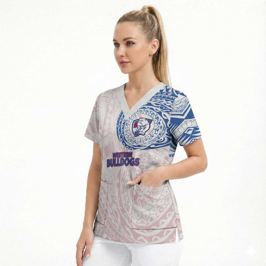 Personalized Western Bulldogs Polynesian Scrub Top Tribal Chest and Sleeve Tattoo Heritage Warrior