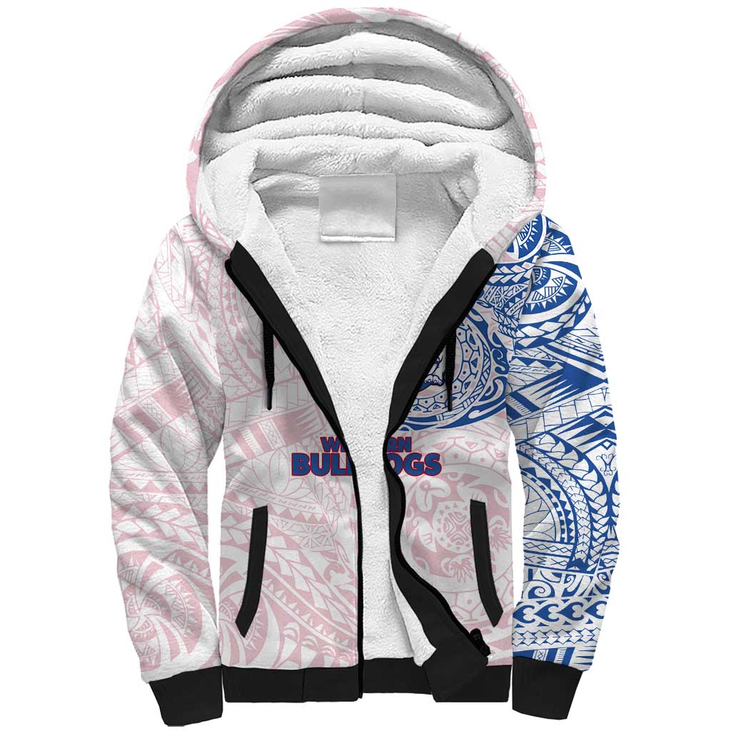 Personalized Western Bulldogs Polynesian Sherpa Hoodie Tribal Chest and Sleeve Tattoo Heritage Warrior